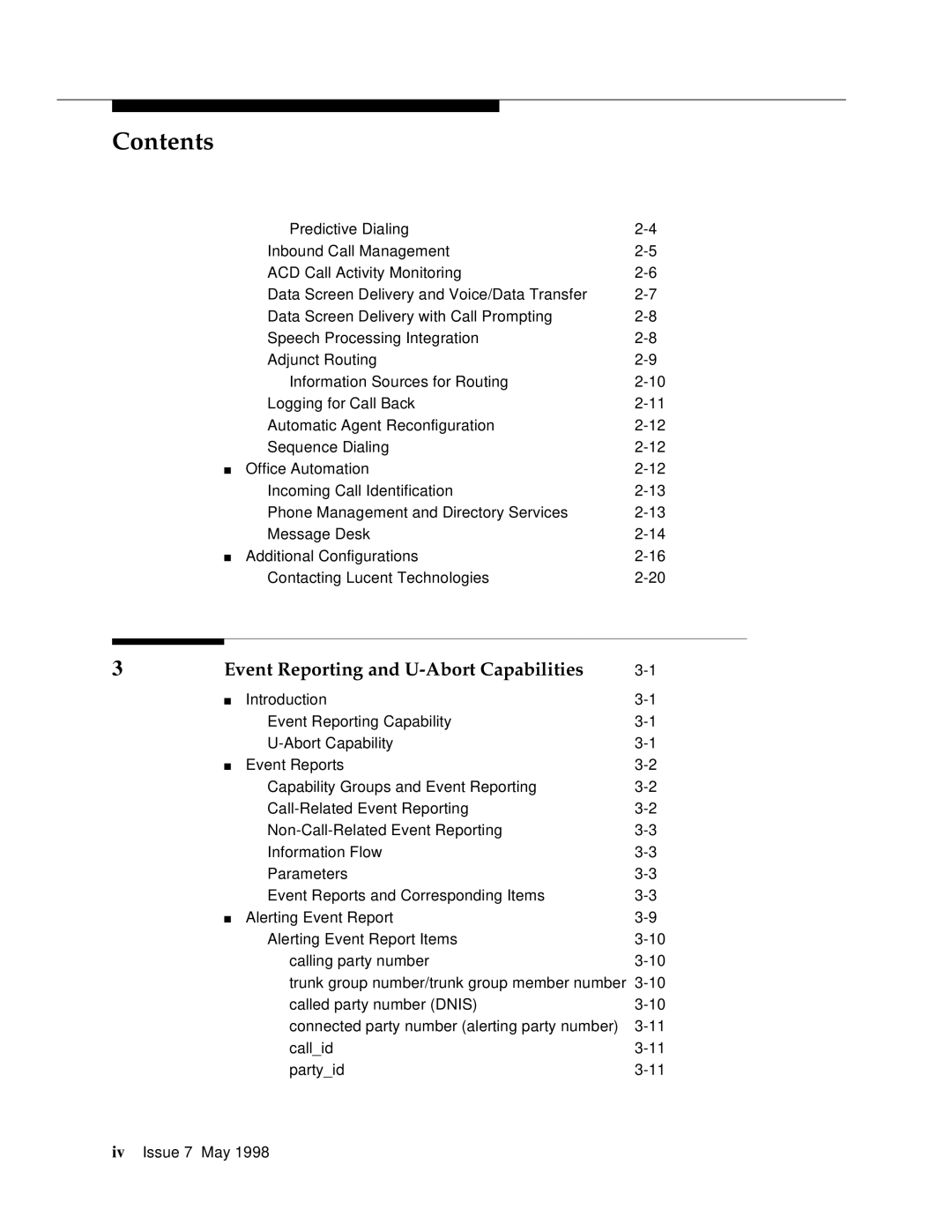 Lucent Technologies 555-230-220 manual Event Reporting and U-Abort Capabilities 