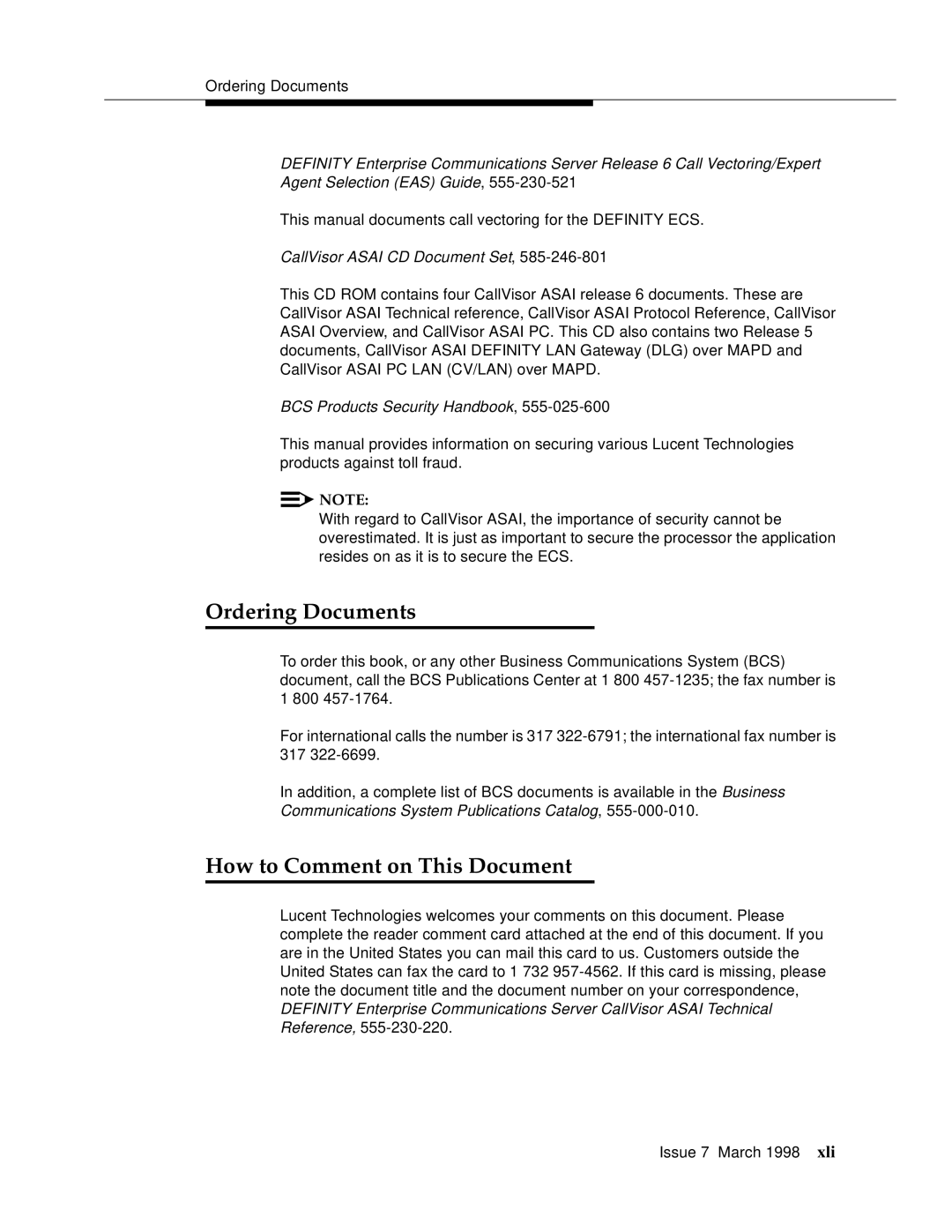 Lucent Technologies 555-230-220 manual Ordering Documents, How to Comment on This Document 