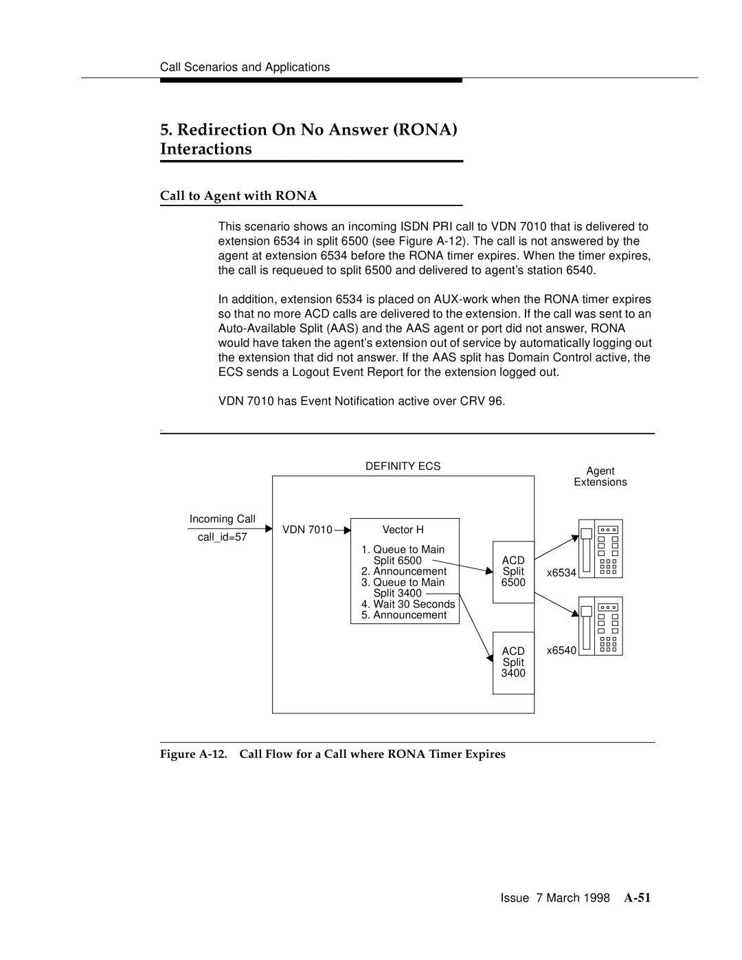 Lucent Technologies 555-230-220 manual Redirection On No Answer Rona Interactions, Call to Agent with Rona 