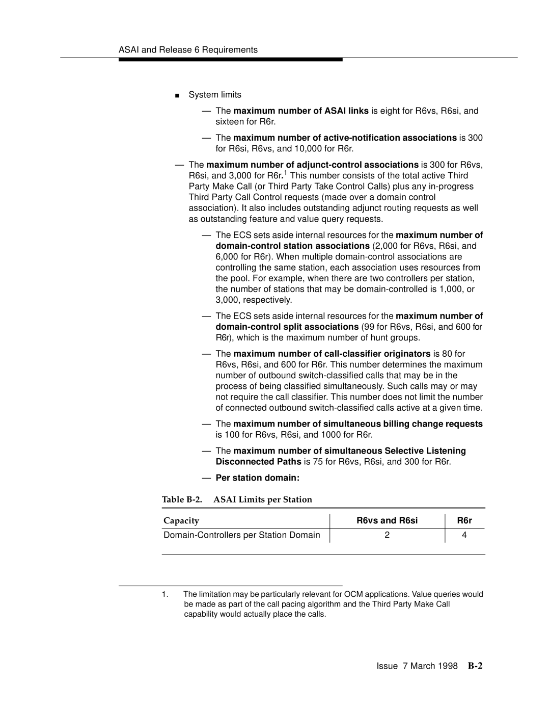 Lucent Technologies 555-230-220 manual R6vs and R6si R6r, Domain-Controllers per Station Domain 