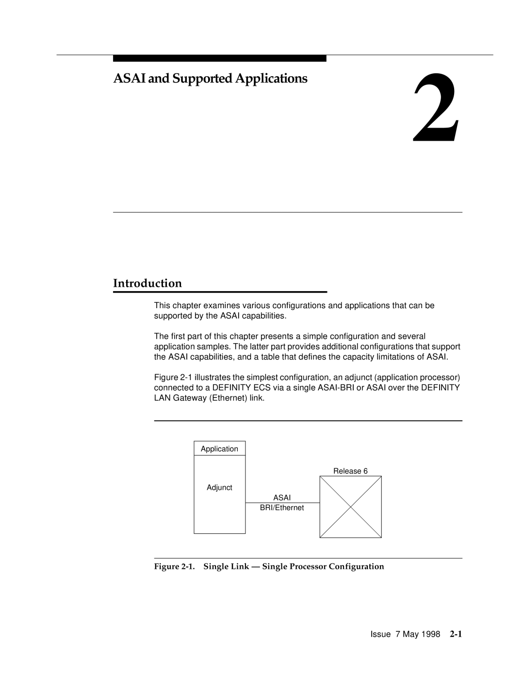 Lucent Technologies 555-230-220 manual Asai and Supported Applications, Single Link Single Processor Configuration 