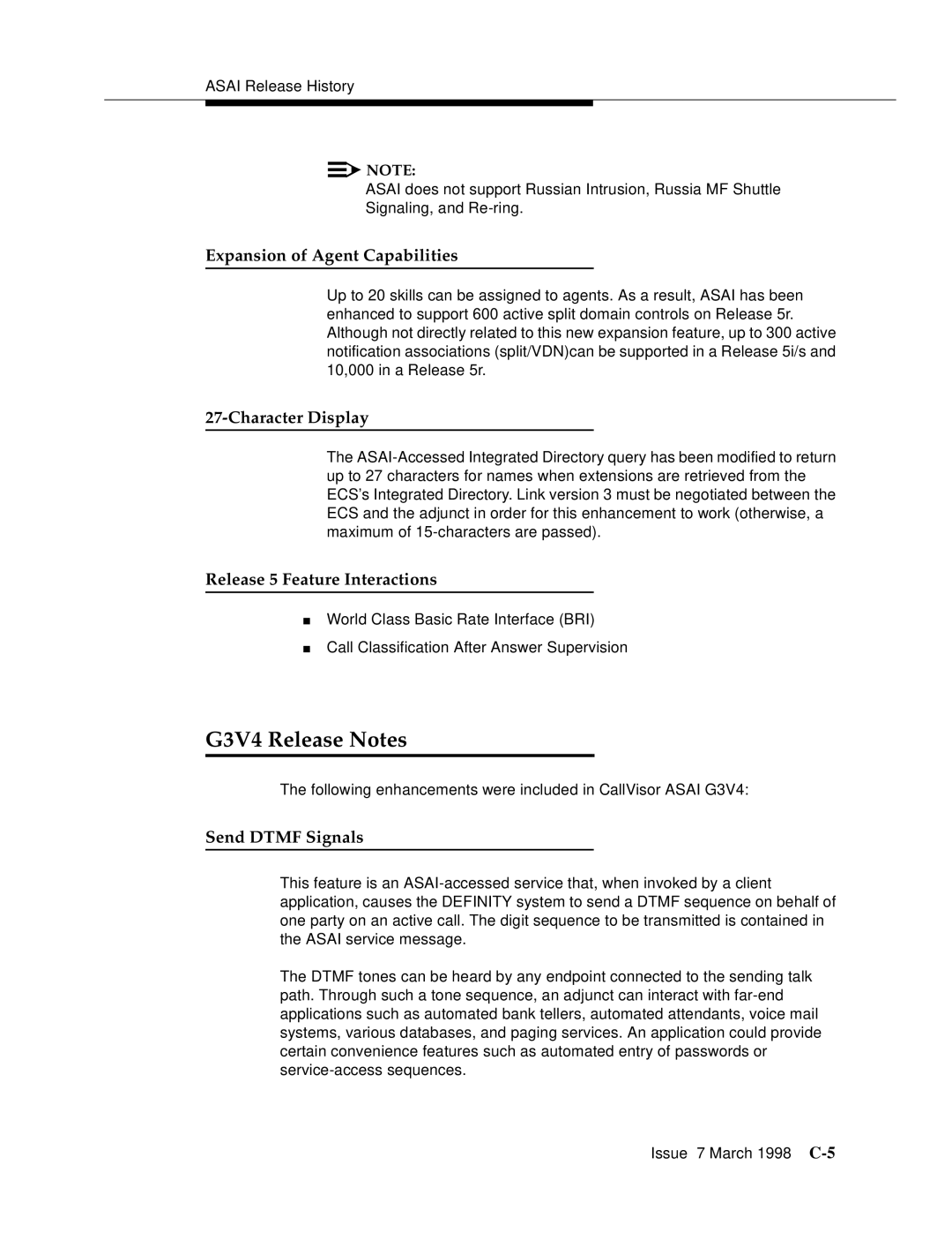 Lucent Technologies 555-230-220 G3V4 Release Notes, Expansion of Agent Capabilities, Character Display, Send Dtmf Signals 