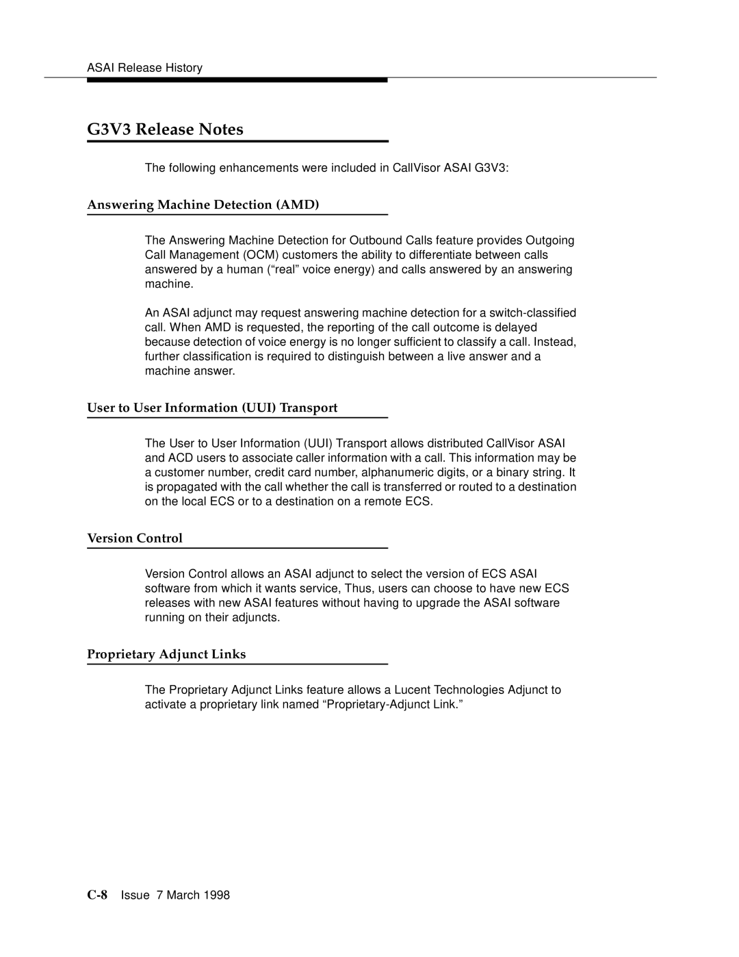 Lucent Technologies 555-230-220 manual G3V3 Release Notes, Answering Machine Detection AMD, Version Control 