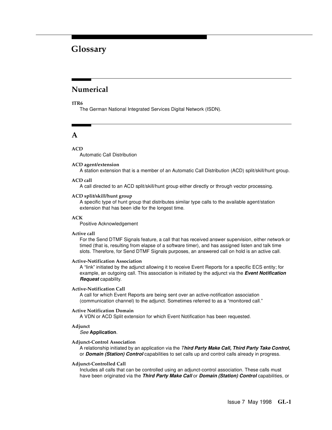 Lucent Technologies 555-230-220 manual GlossaryGL, Numerical 