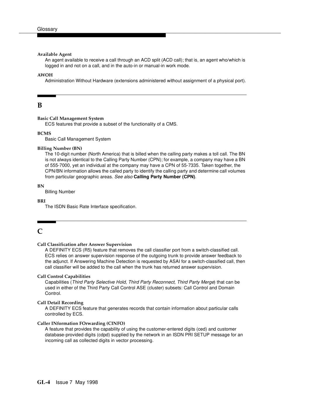 Lucent Technologies 555-230-220 manual GL-4Issue 7 May 