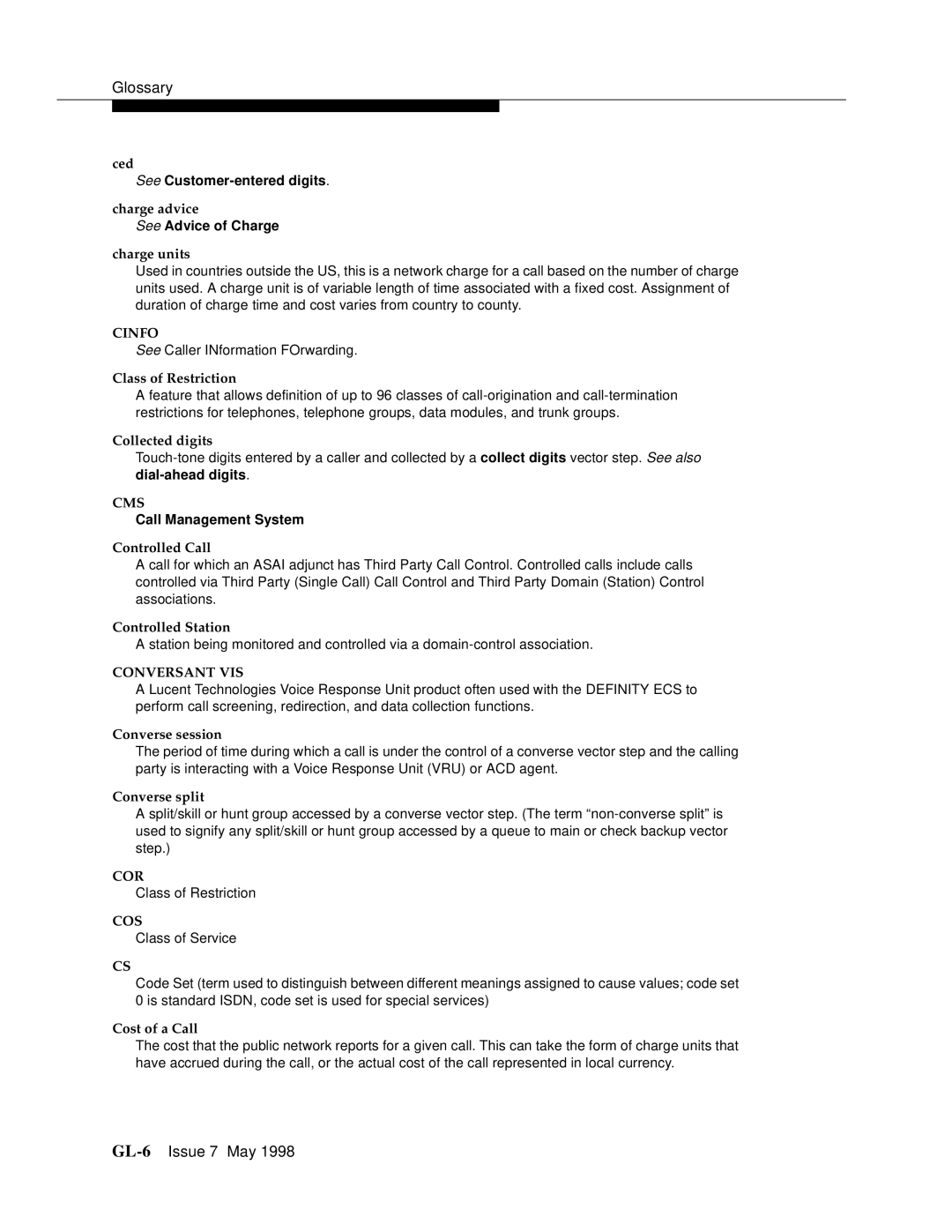 Lucent Technologies 555-230-220 manual GL-6Issue 7 May 