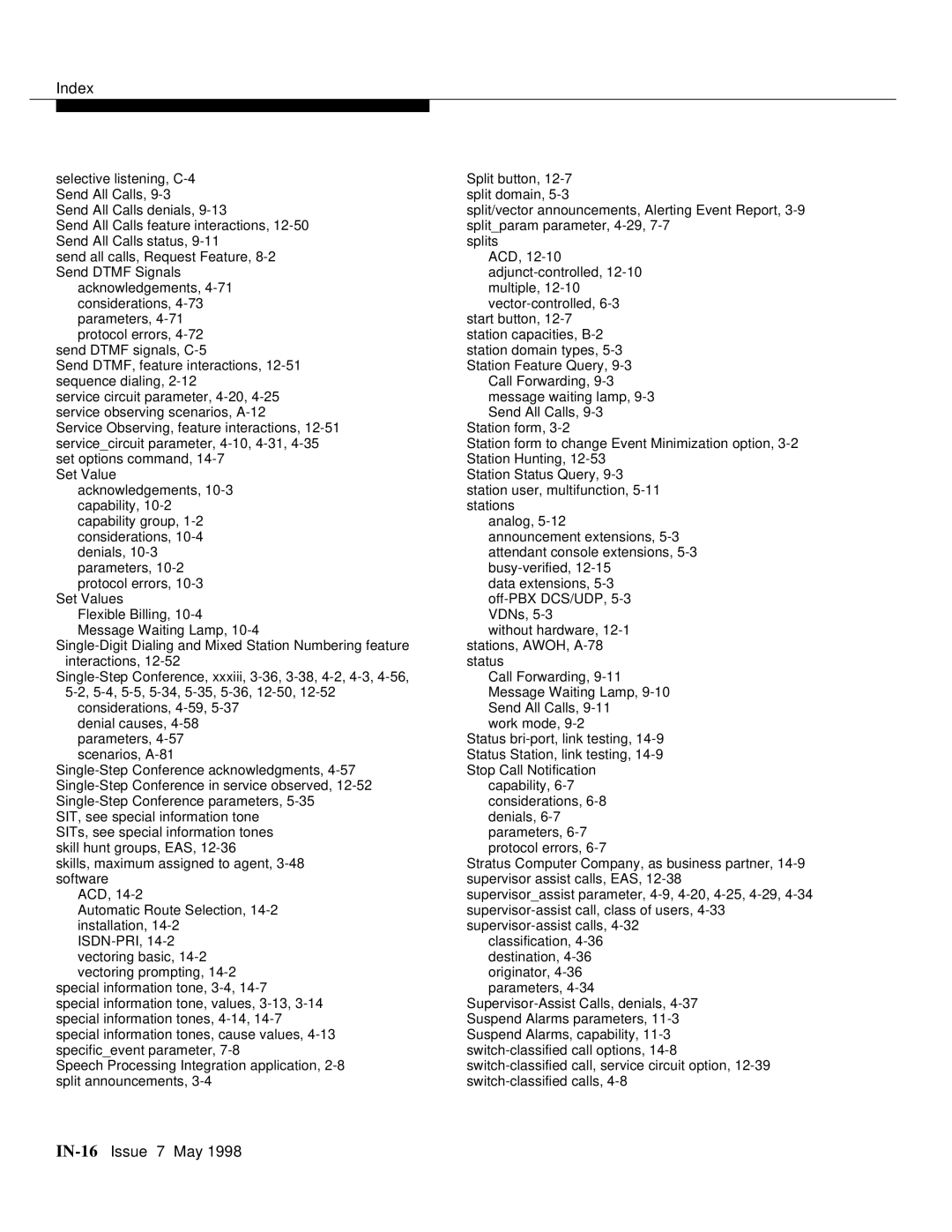 Lucent Technologies 555-230-220 manual IN-16Issue 7 May 