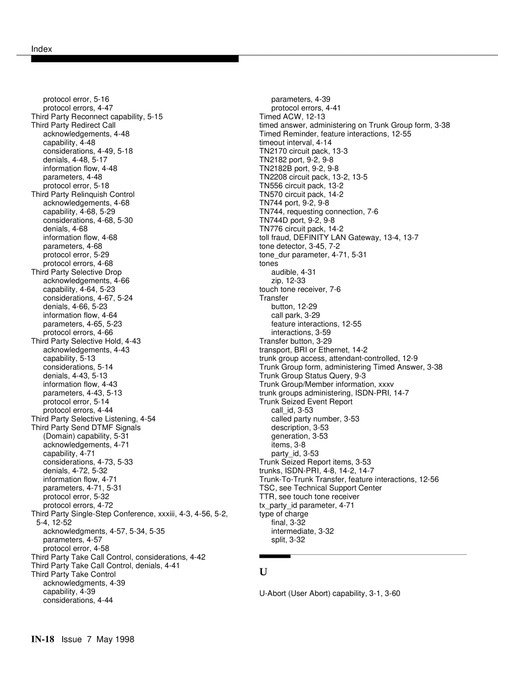 Lucent Technologies 555-230-220 manual IN-18Issue 7 May 