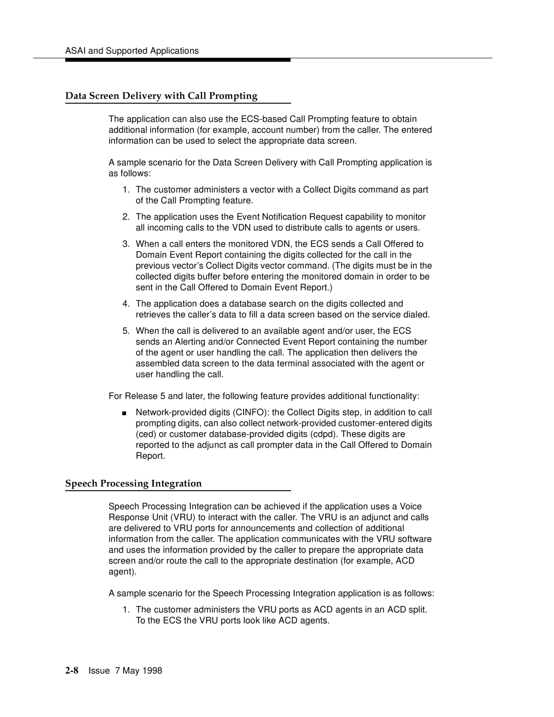 Lucent Technologies 555-230-220 manual Data Screen Delivery with Call Prompting, Speech Processing Integration 