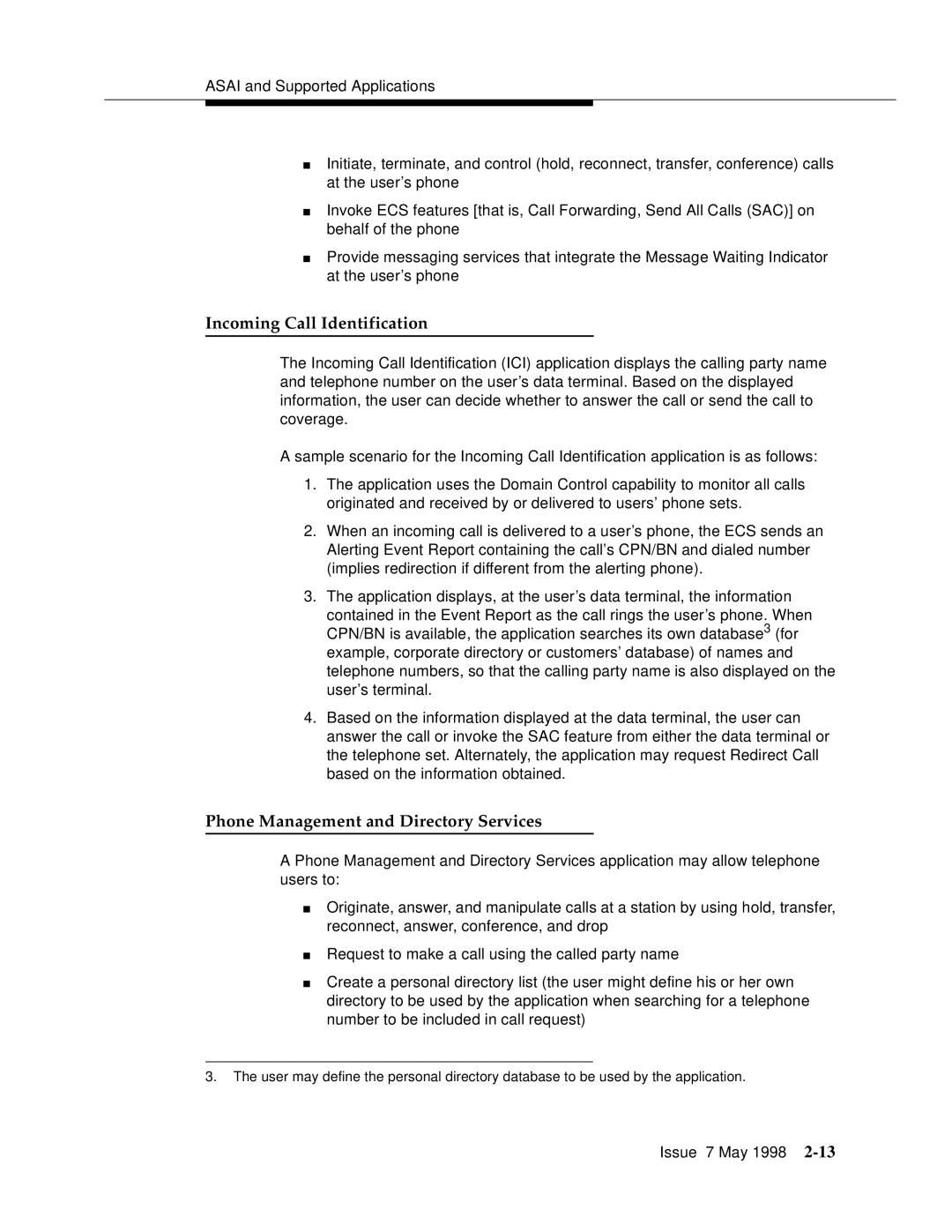 Lucent Technologies 555-230-220 manual Incoming Call Identification, Phone Management and Directory Services 