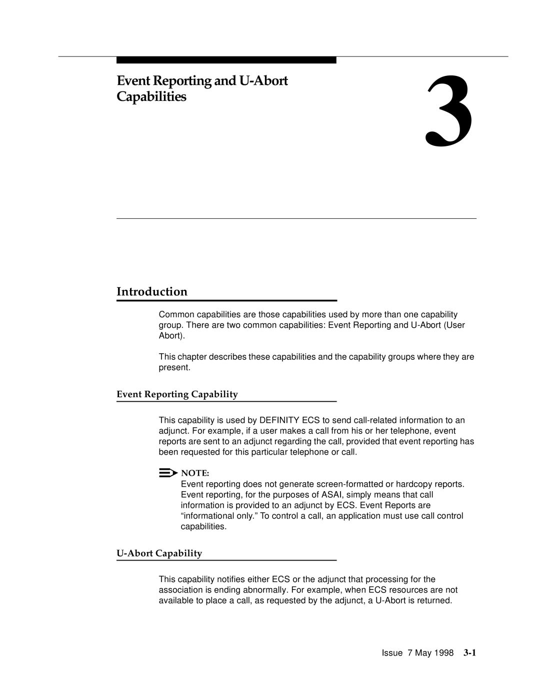 Lucent Technologies 555-230-220 Event Reporting and U-Abort Capabilities, Event Reporting Capability, Abort Capability 