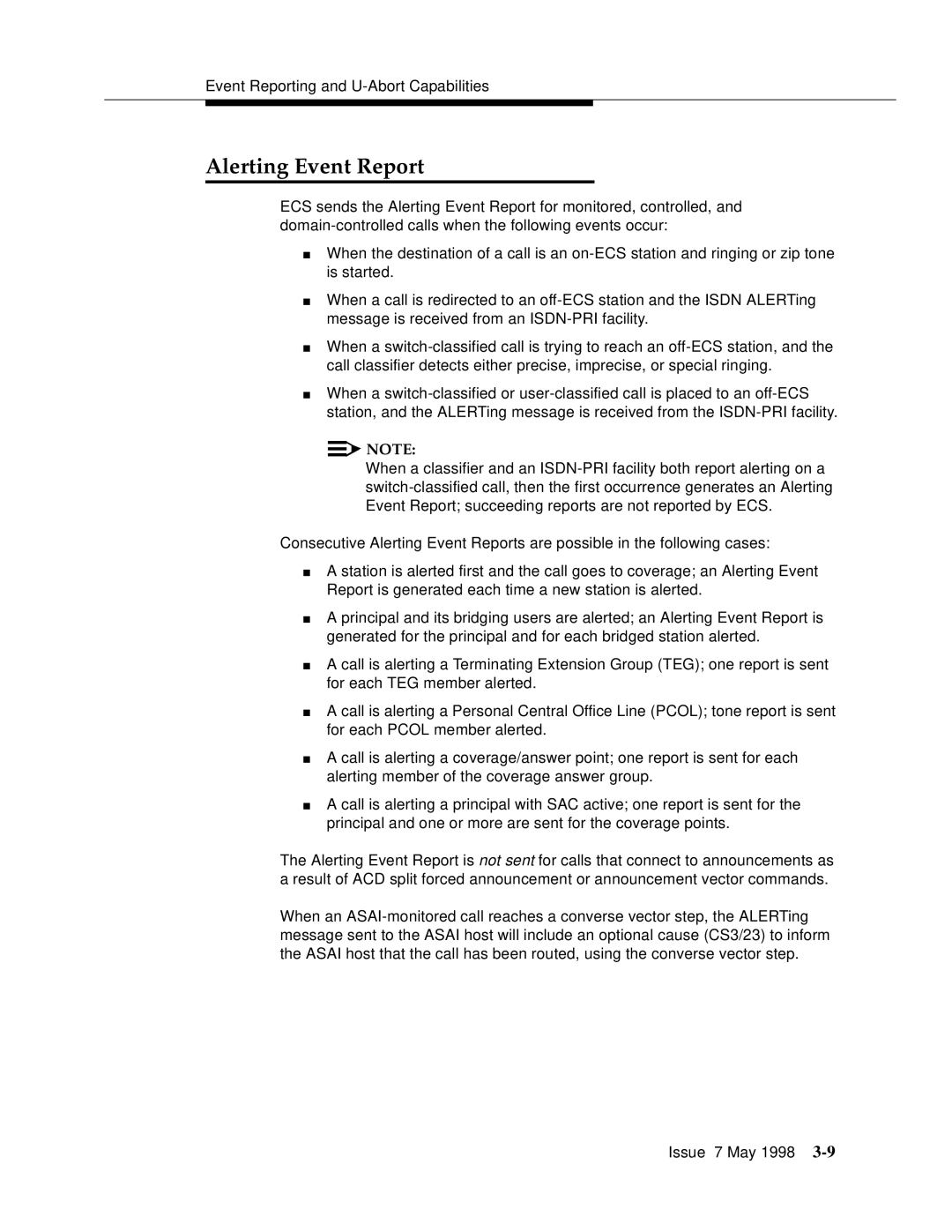 Lucent Technologies 555-230-220 manual Alerting Event Report 