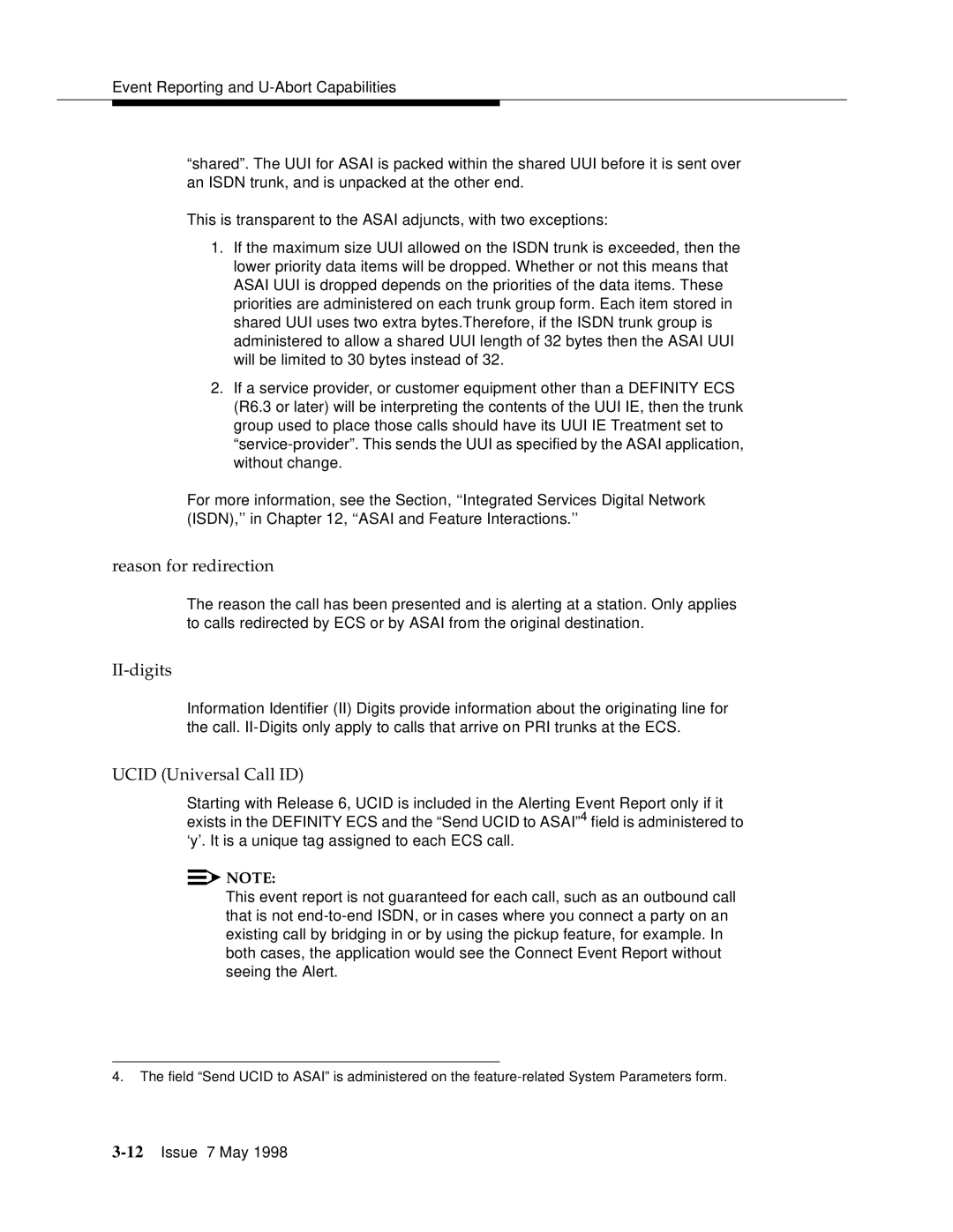 Lucent Technologies 555-230-220 manual Reason for redirection, II-digits, Ucid Universal Call ID 