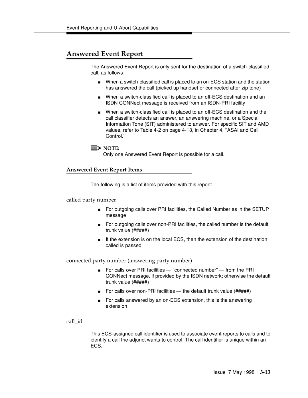 Lucent Technologies 555-230-220 manual Answered Event Report Items, Called party number 