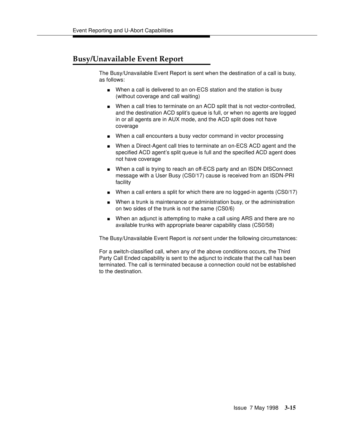 Lucent Technologies 555-230-220 manual Busy/Unavailable Event Report 