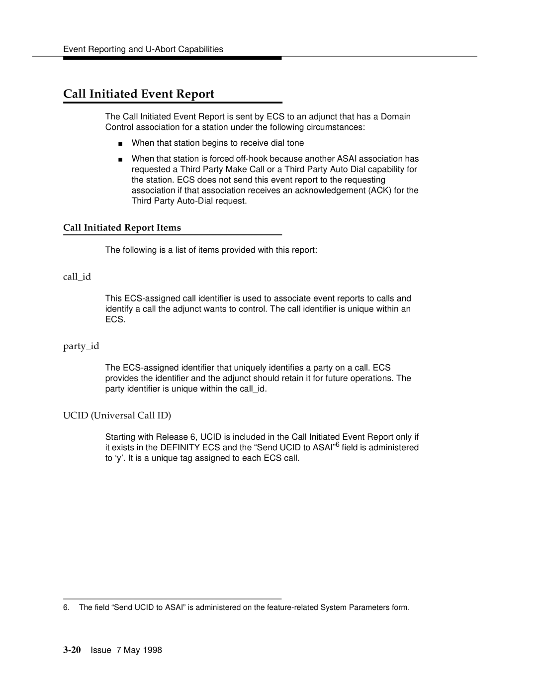 Lucent Technologies 555-230-220 manual Call Initiated Event Report, Call Initiated Report Items 