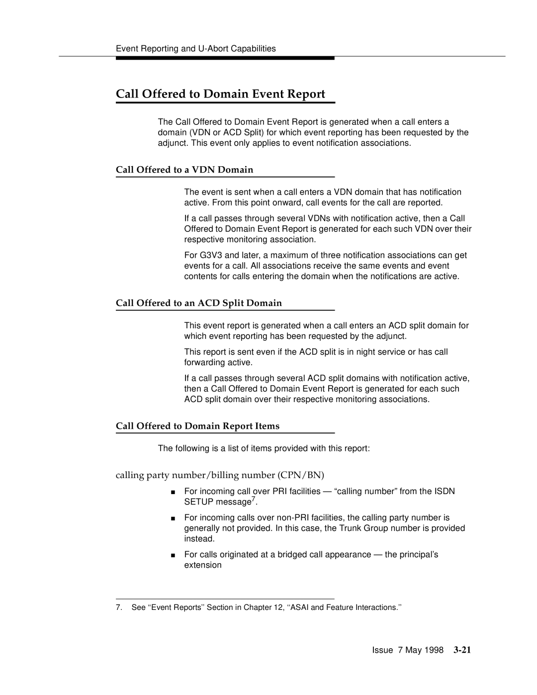 Lucent Technologies 555-230-220 manual Call Offered to Domain Event Report, Call Offered to a VDN Domain 