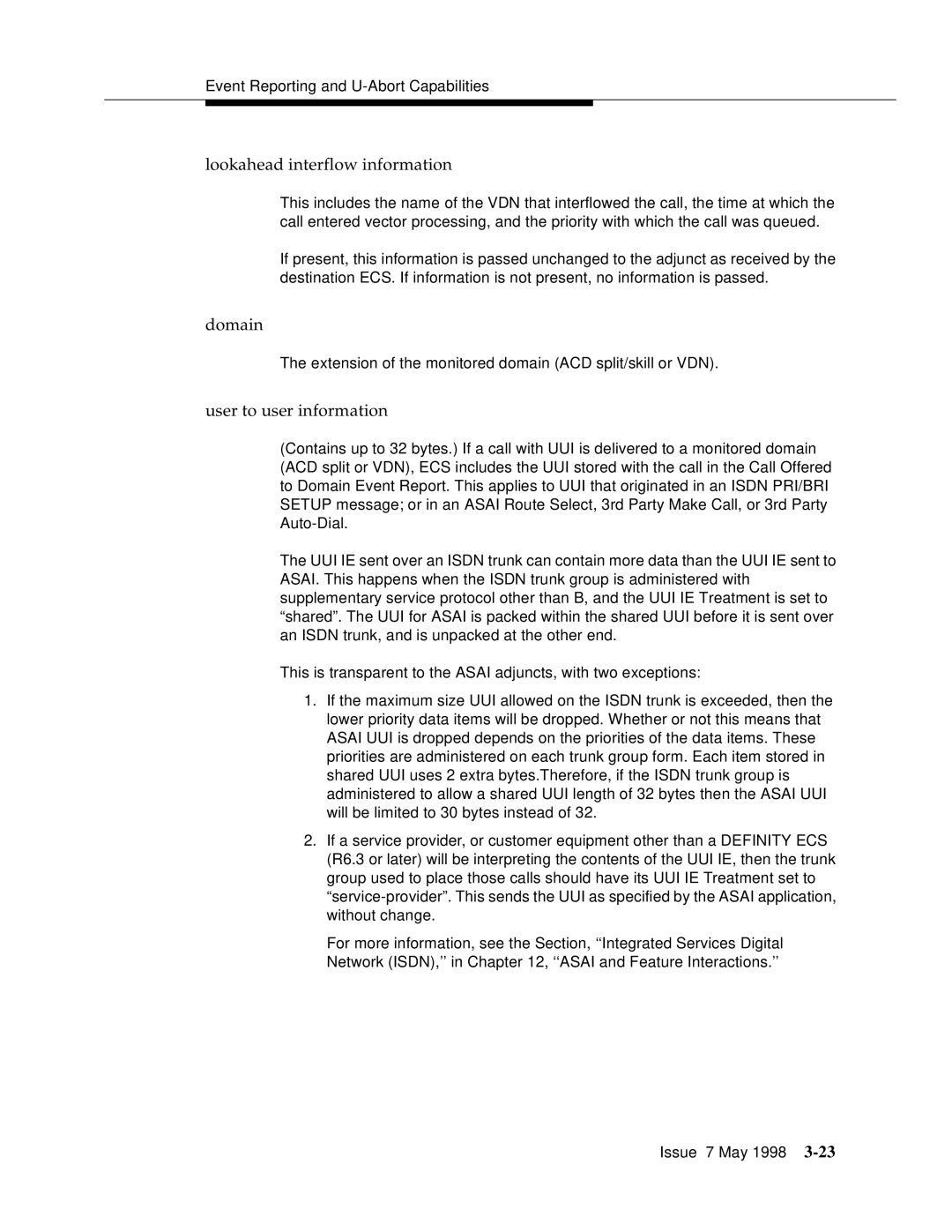 Lucent Technologies 555-230-220 manual Lookahead interflow information, Domain 