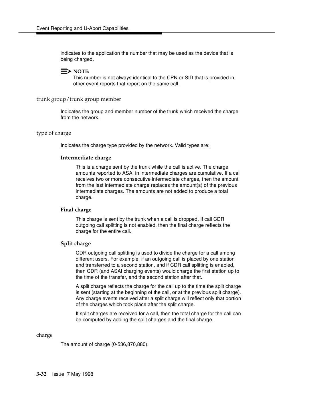 Lucent Technologies 555-230-220 manual Intermediate charge, Final charge, Split charge 