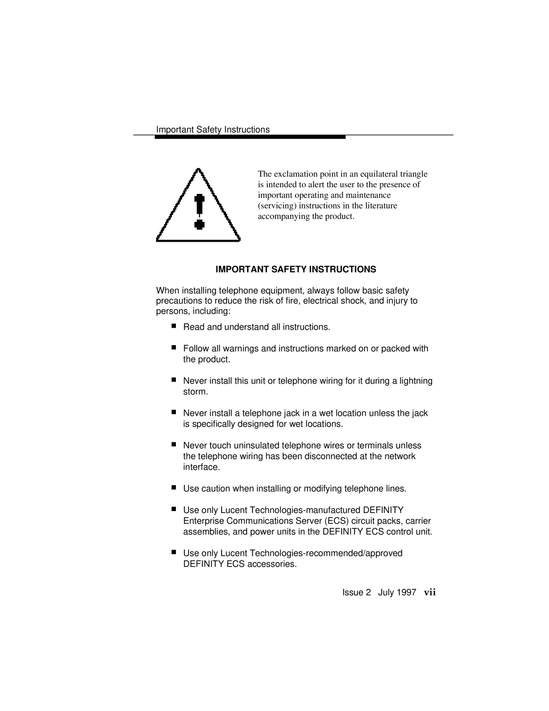 Lucent Technologies 555-230-796 manual Important Safety Instructions 