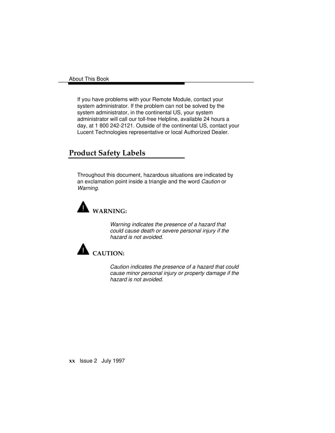 Lucent Technologies 555-230-796 manual Product Safety Labels 