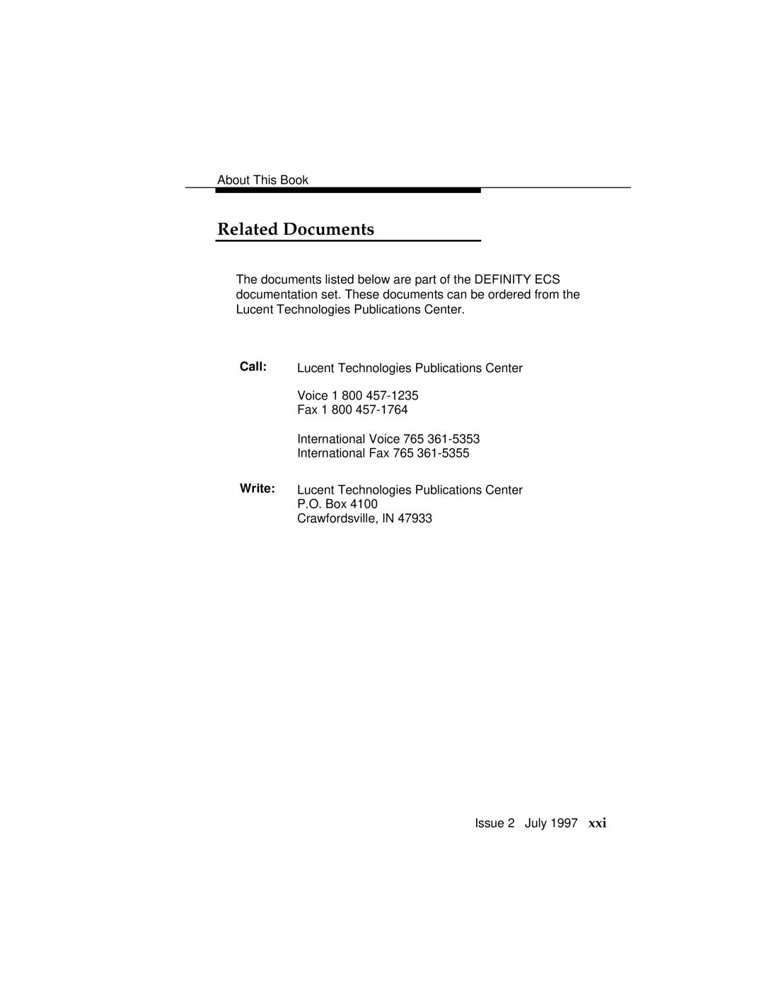 Lucent Technologies 555-230-796 manual Related Documents, Call 