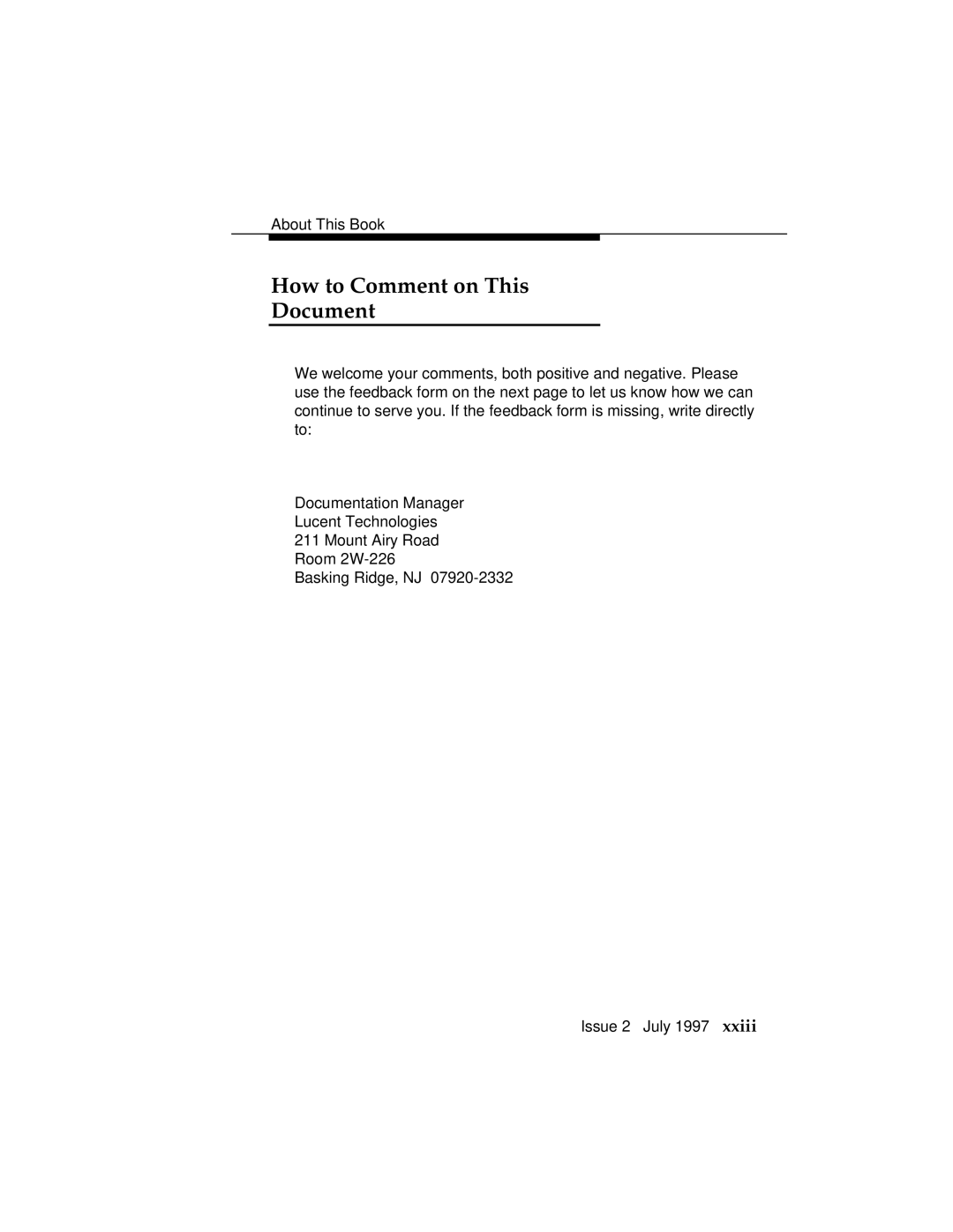 Lucent Technologies 555-230-796 manual How to Comment on This Document 