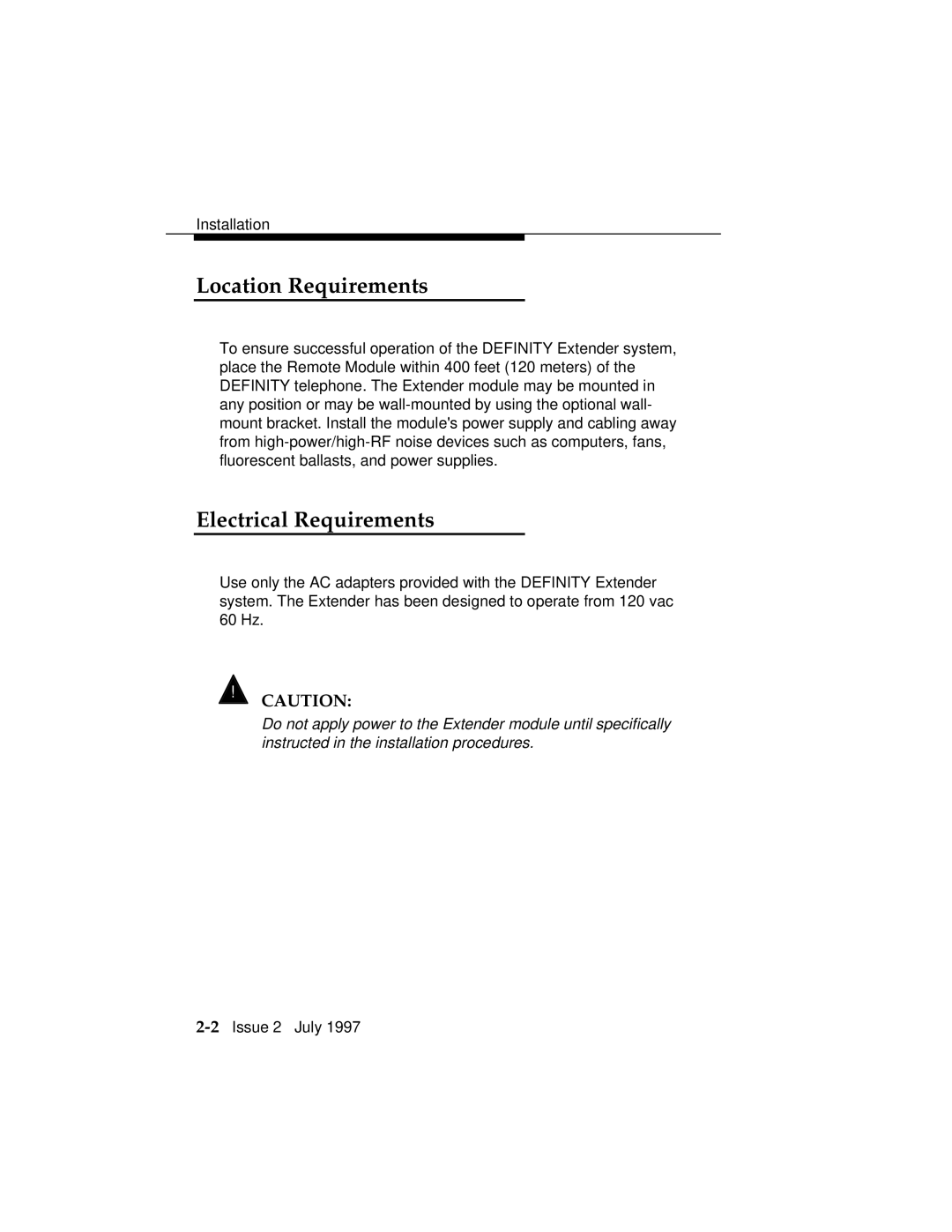 Lucent Technologies 555-230-796 manual Location Requirements, Electrical Requirements 