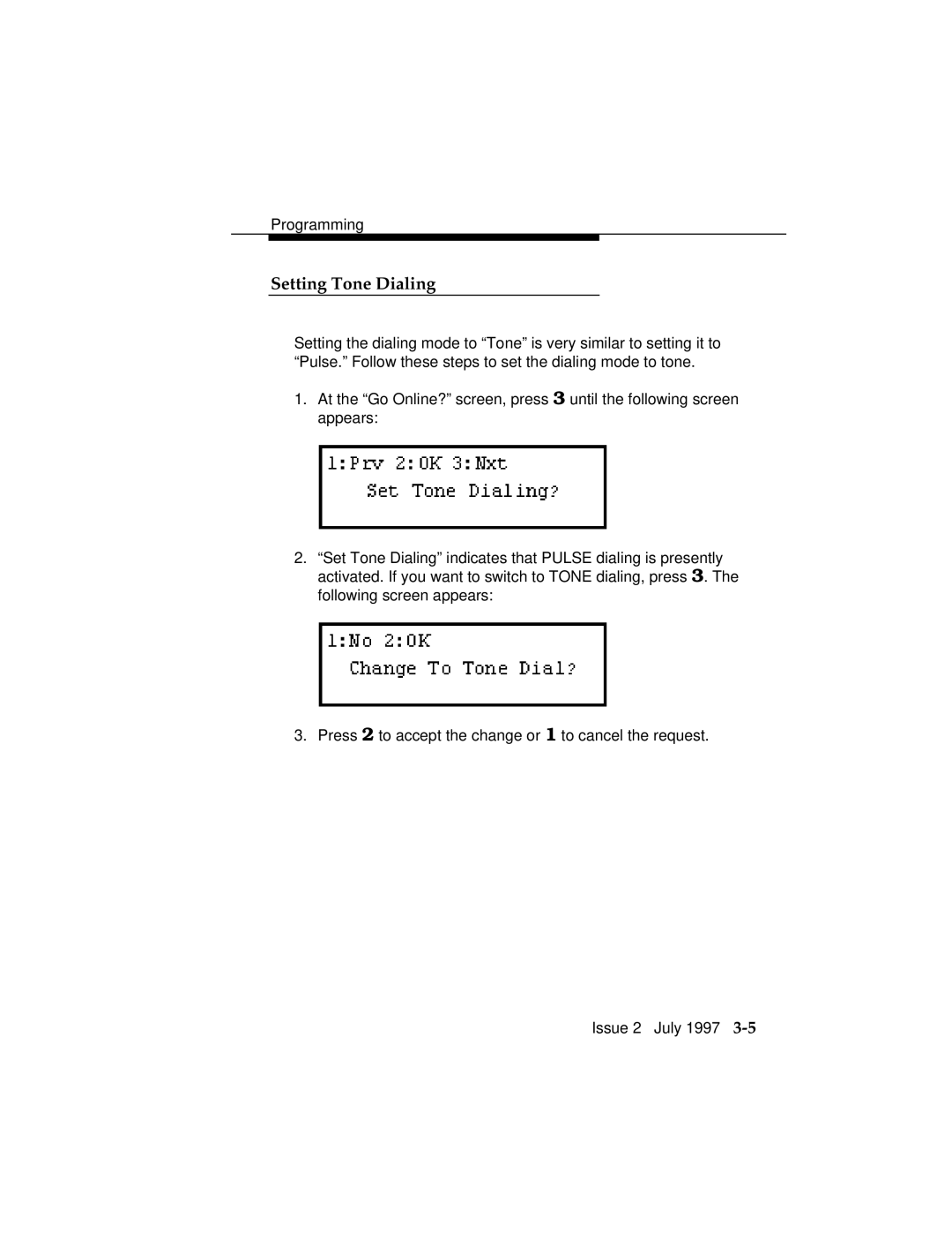 Lucent Technologies 555-230-796 manual Setting Tone Dialing 