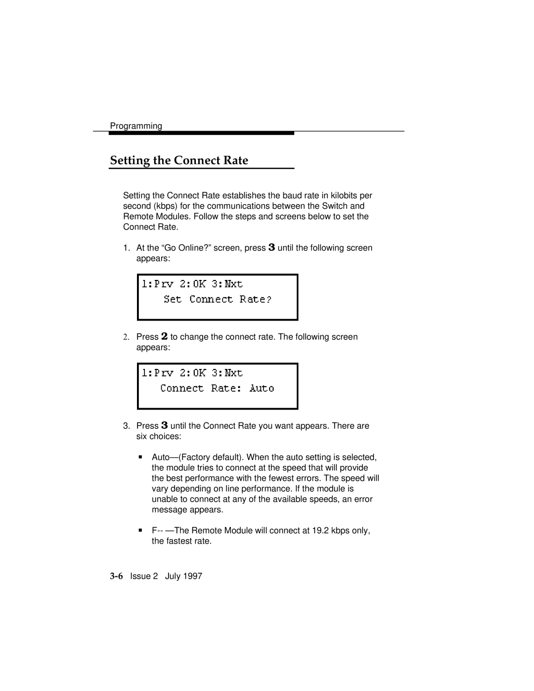 Lucent Technologies 555-230-796 manual Setting the Connect Rate 