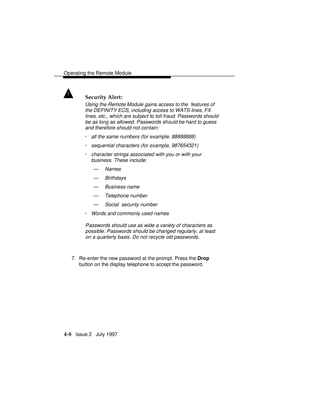 Lucent Technologies 555-230-796 manual Security Alert 