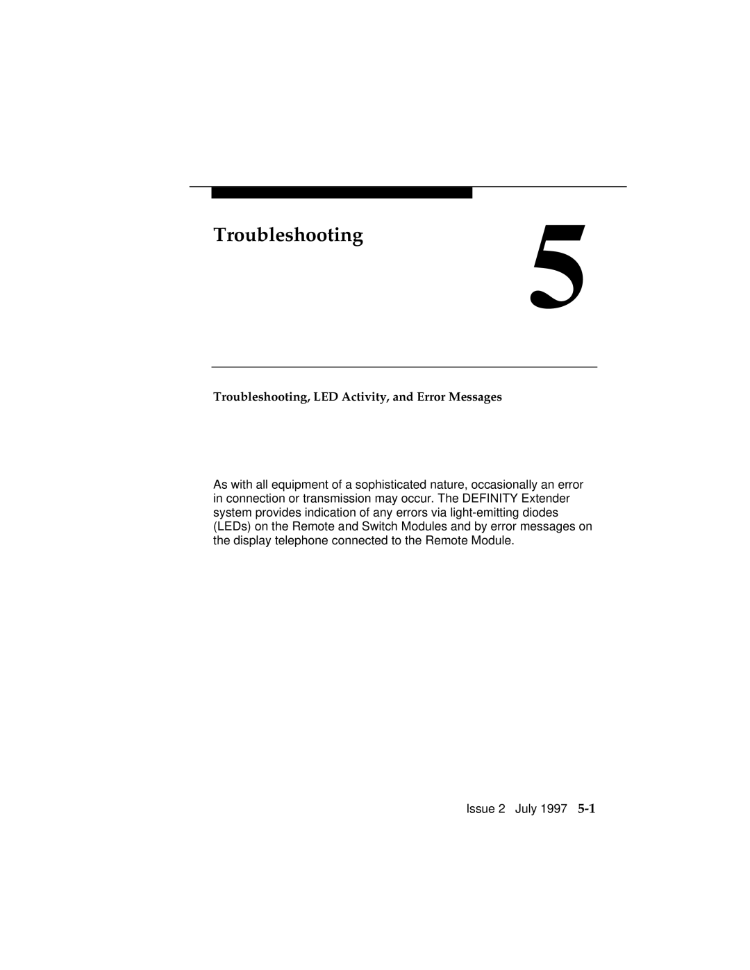 Lucent Technologies 555-230-796 manual Troubleshooting5, Troubleshooting, LED Activity, and Error Messages 