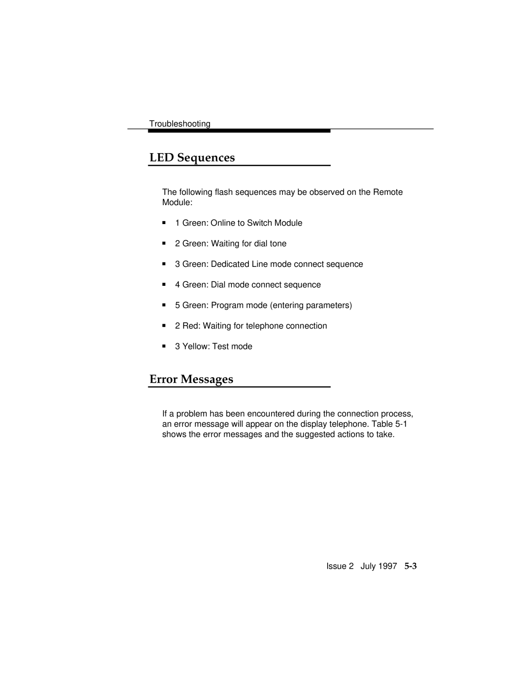 Lucent Technologies 555-230-796 manual LED Sequences, Error Messages 