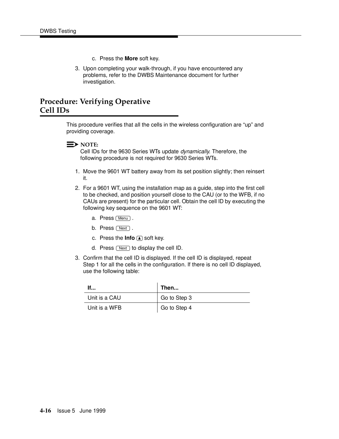 Lucent Technologies 555-232-102 manual Procedure Verifying Operative Cell IDs 