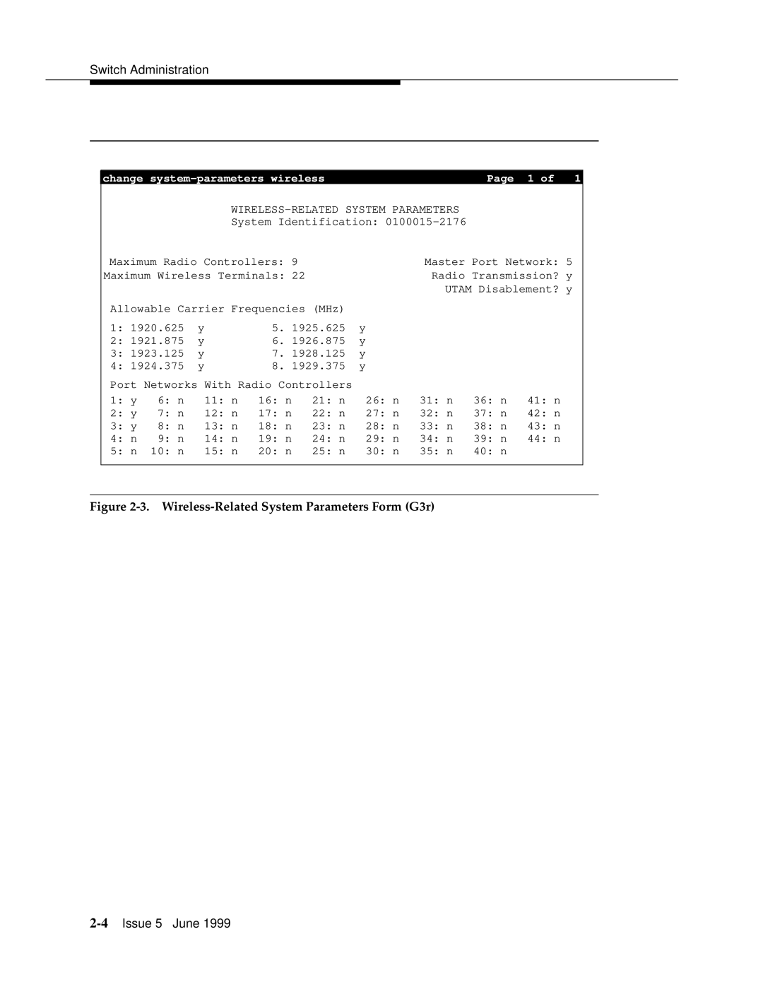 Lucent Technologies 555-232-102 manual Wireless-Related System Parameters Form G3r 