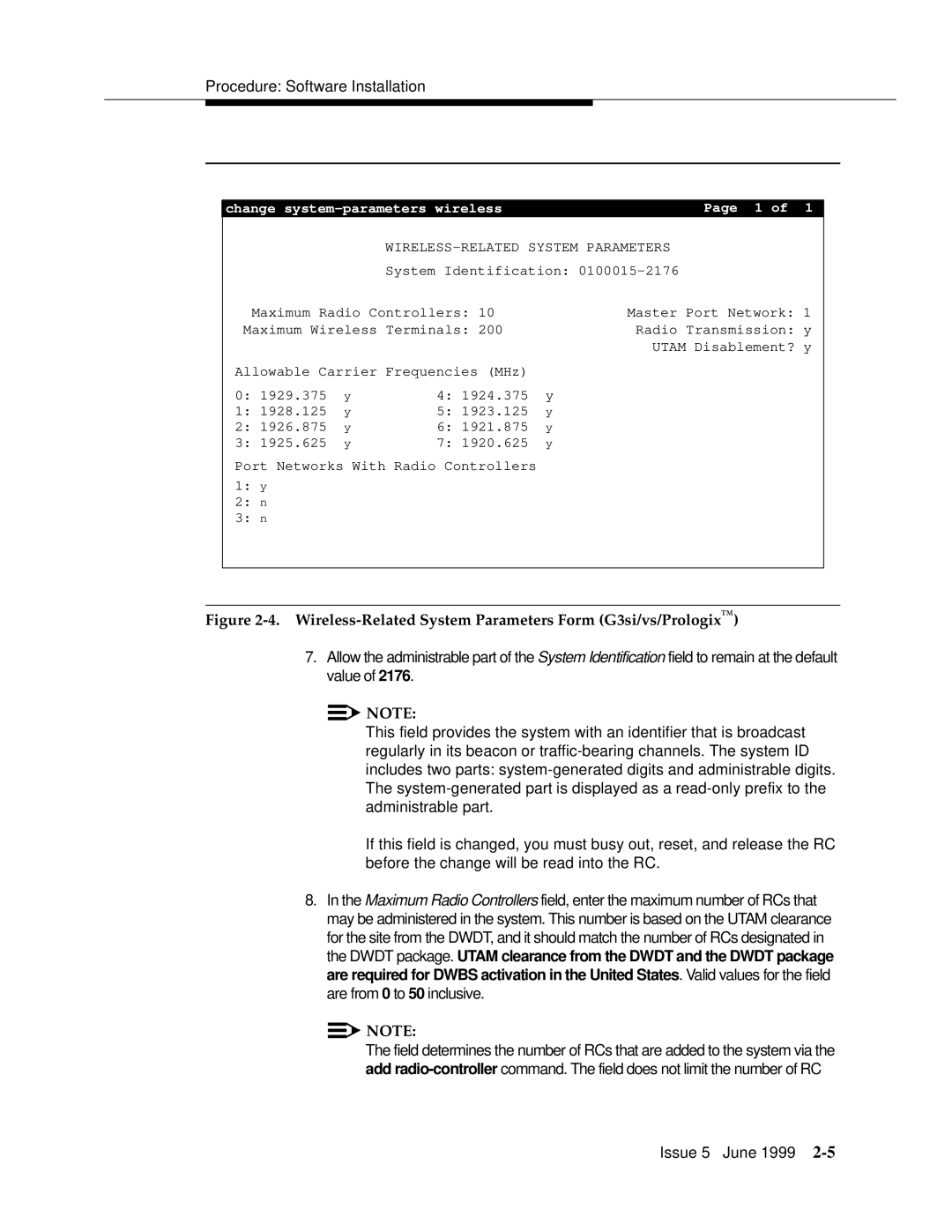 Lucent Technologies 555-232-102 manual Wireless-Related System Parameters Form G3si/vs/Prologix 