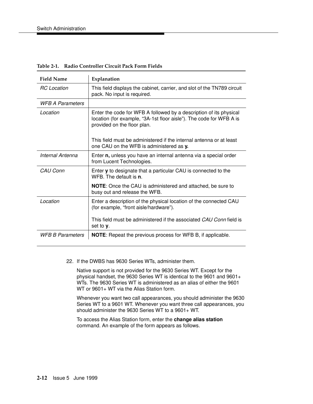 Lucent Technologies 555-232-102 manual Field Name Explanation 