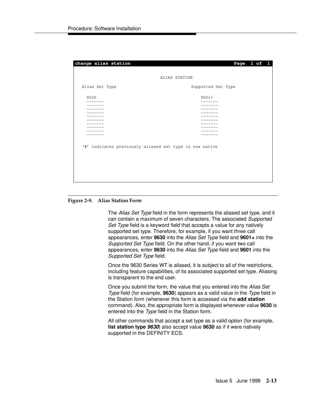 Lucent Technologies 555-232-102 manual Alias Station Form 