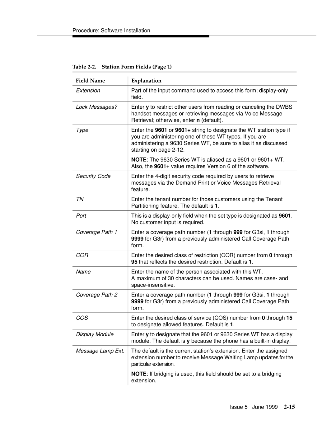 Lucent Technologies 555-232-102 manual Station Form Fields 