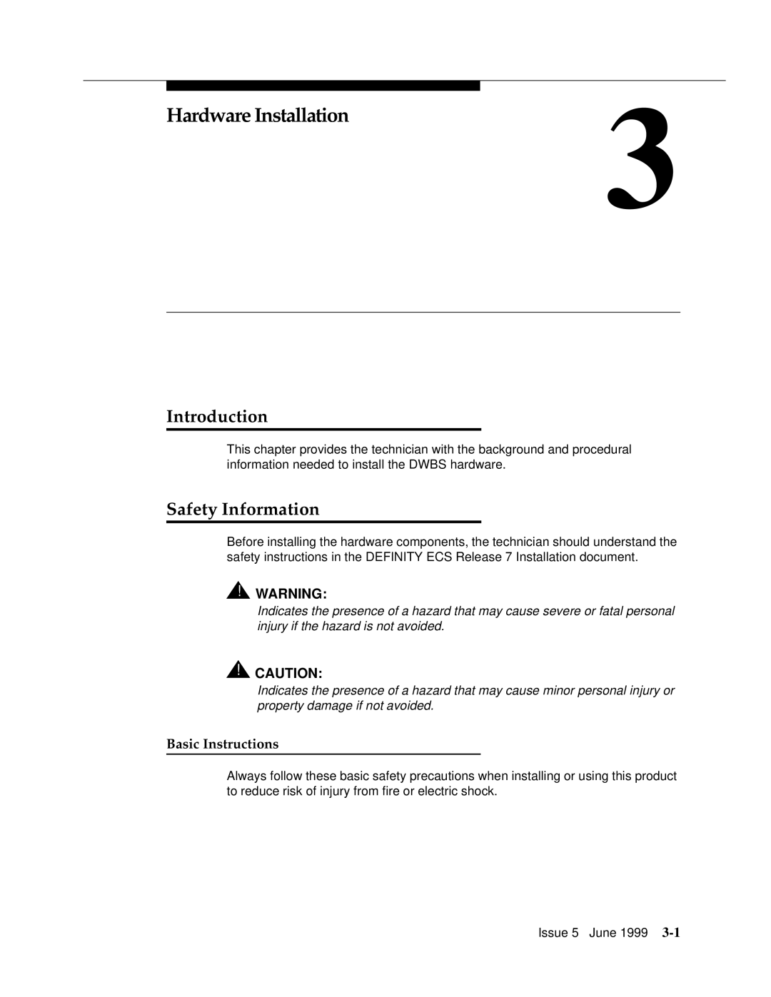 Lucent Technologies 555-232-102 manual Hardware Installation, Safety Information, Basic Instructions 