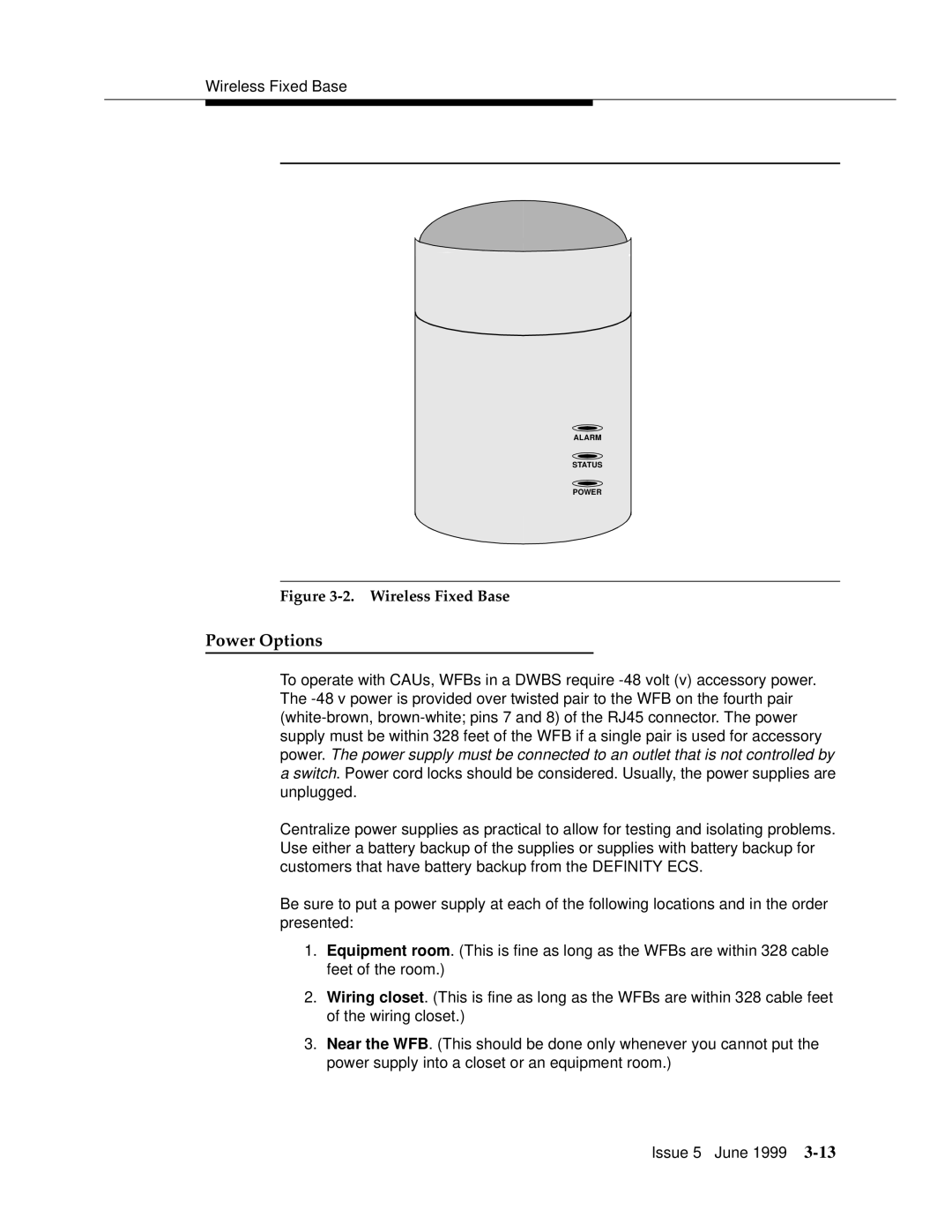 Lucent Technologies 555-232-102 manual Power Options, Wireless Fixed Base 