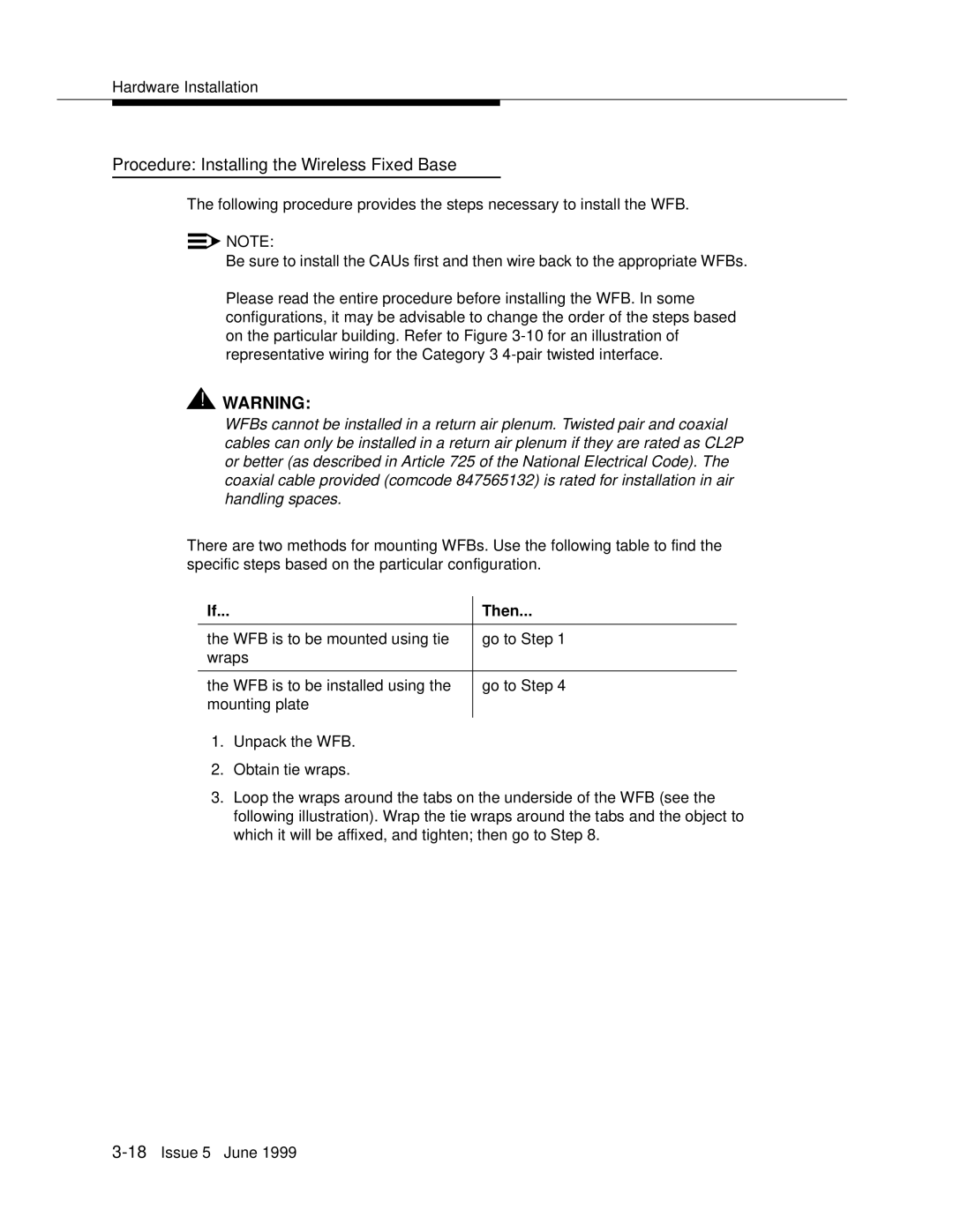 Lucent Technologies 555-232-102 manual Procedure Installing the Wireless Fixed Base, Then 