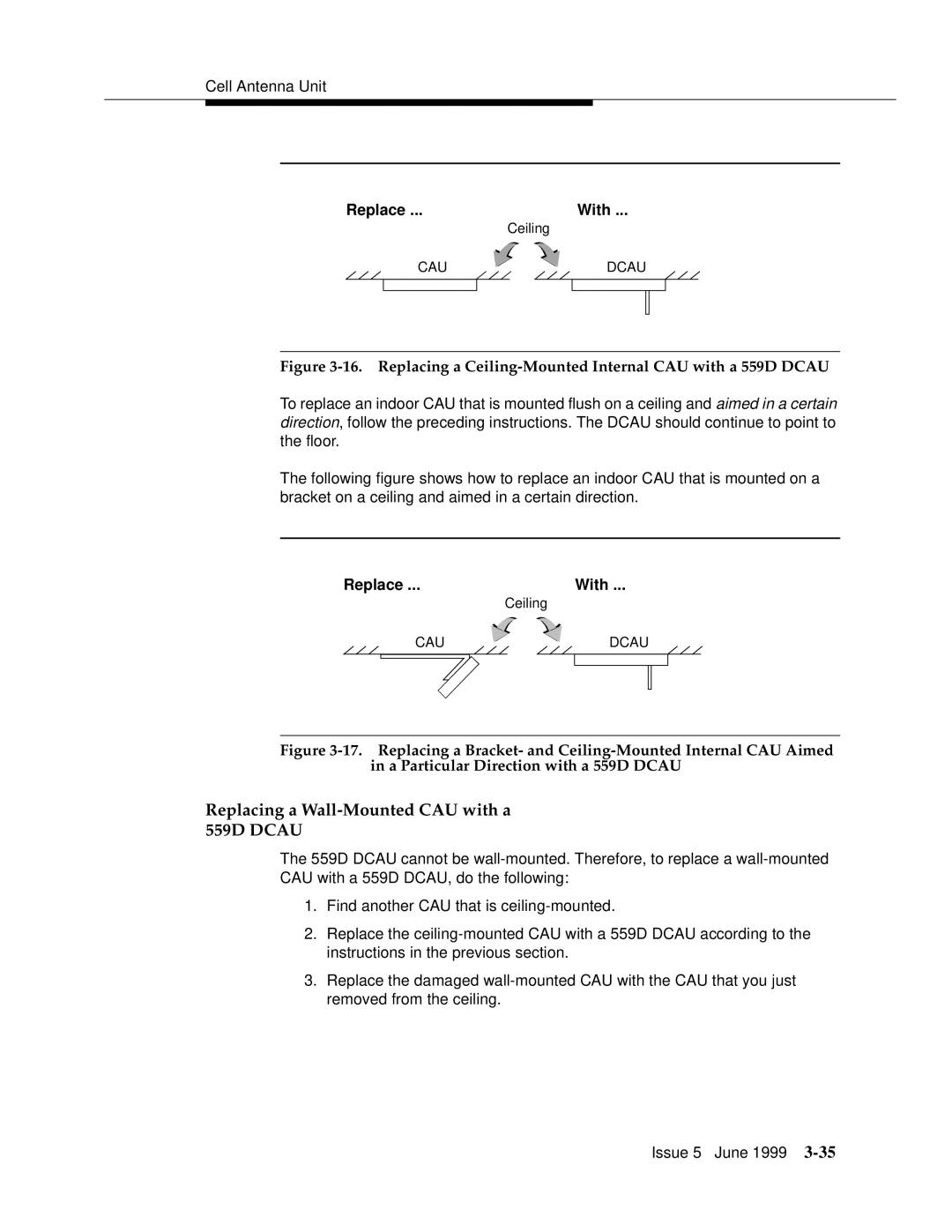 Lucent Technologies 555-232-102 manual Replacing a Wall-Mounted CAU with a 559D Dcau, Replace ...With 