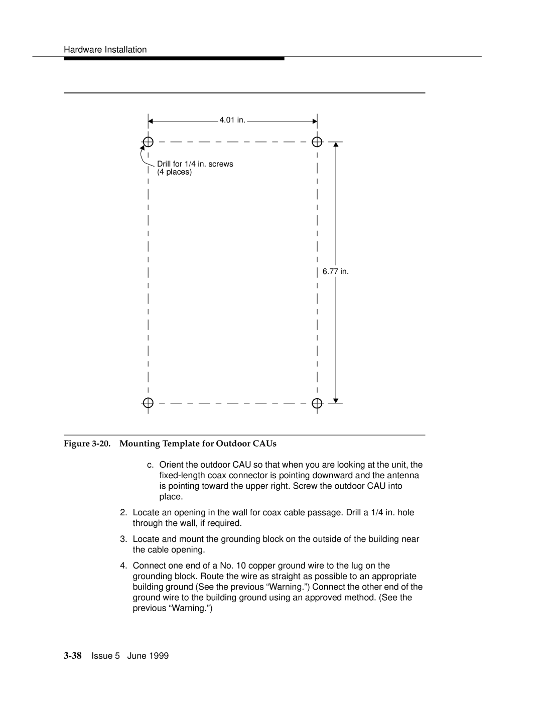 Lucent Technologies 555-232-102 manual Mounting Template for Outdoor CAUs 