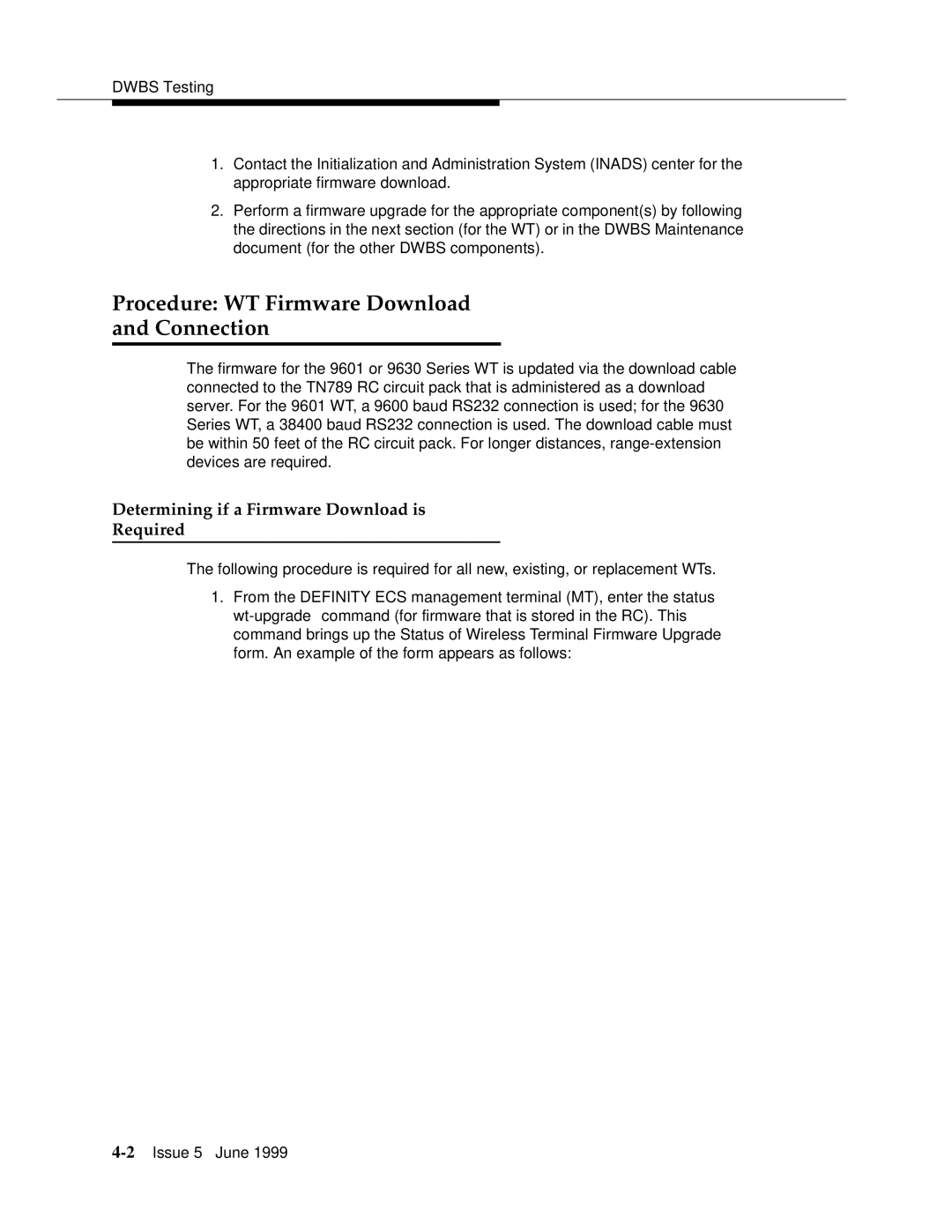 Lucent Technologies 555-232-102 Procedure WT Firmware Download Connection, Determining if a Firmware Download is Required 