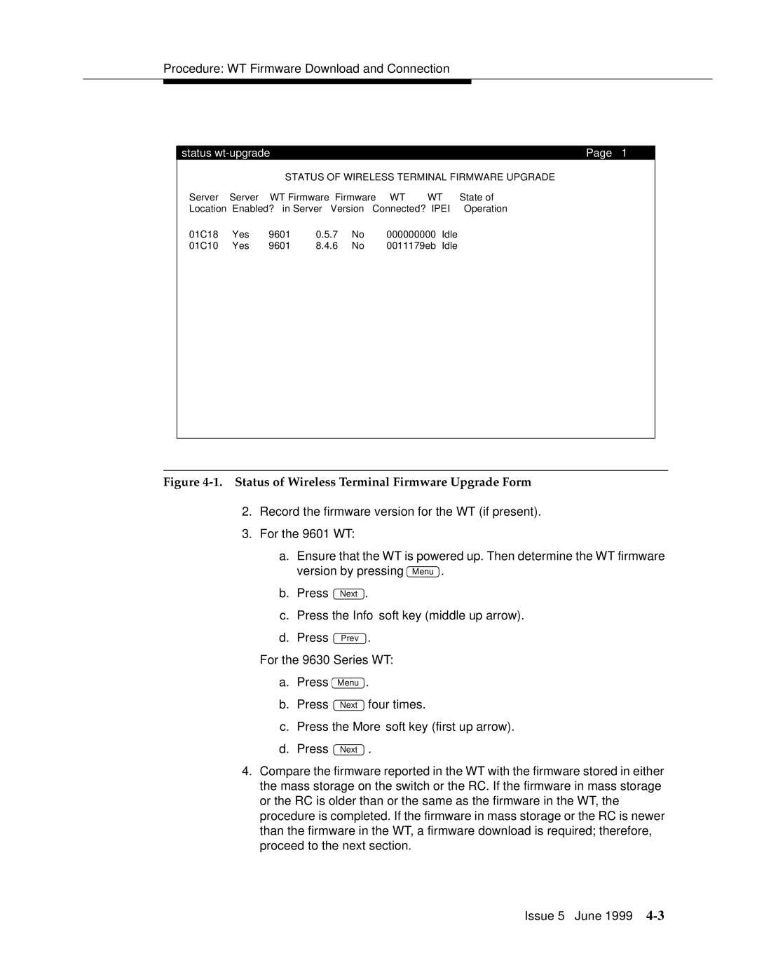 Lucent Technologies 555-232-102 manual Status of Wireless Terminal Firmware Upgrade Form 