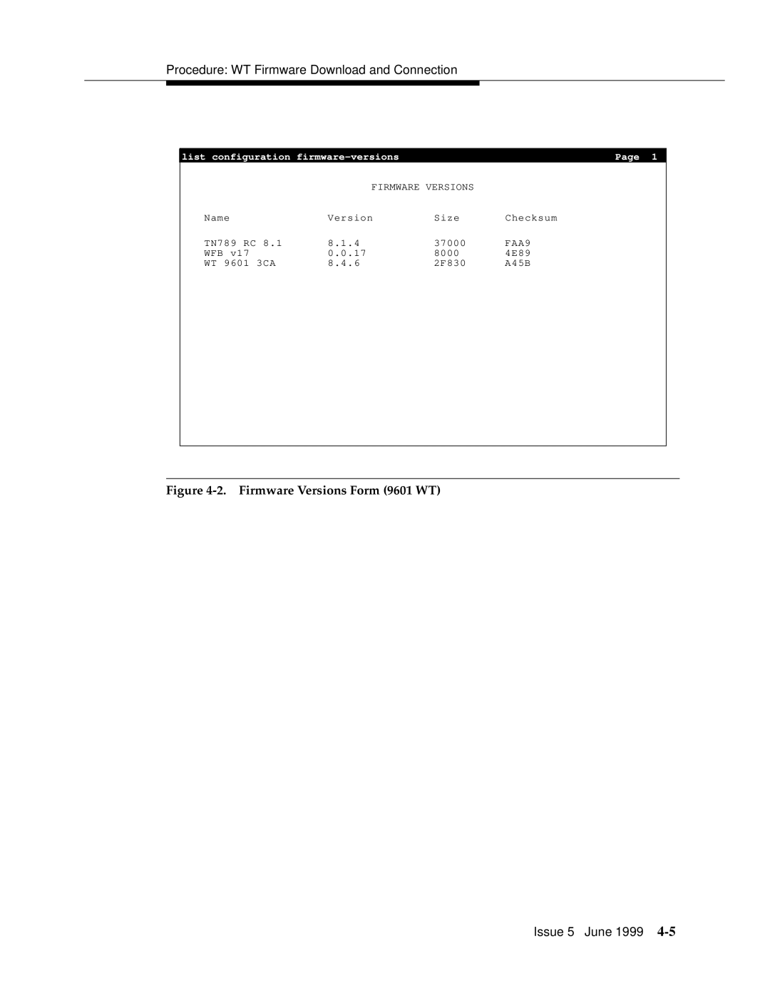 Lucent Technologies 555-232-102 manual Firmware Versions Form 9601 WT 