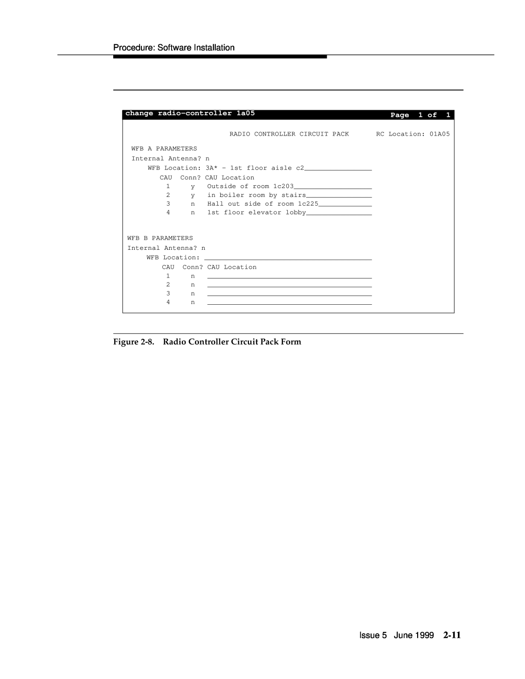 Lucent Technologies 555-232-102 manual 8. Radio Controller Circuit Pack Form, change radio-controller 1a05, Page 1 of 