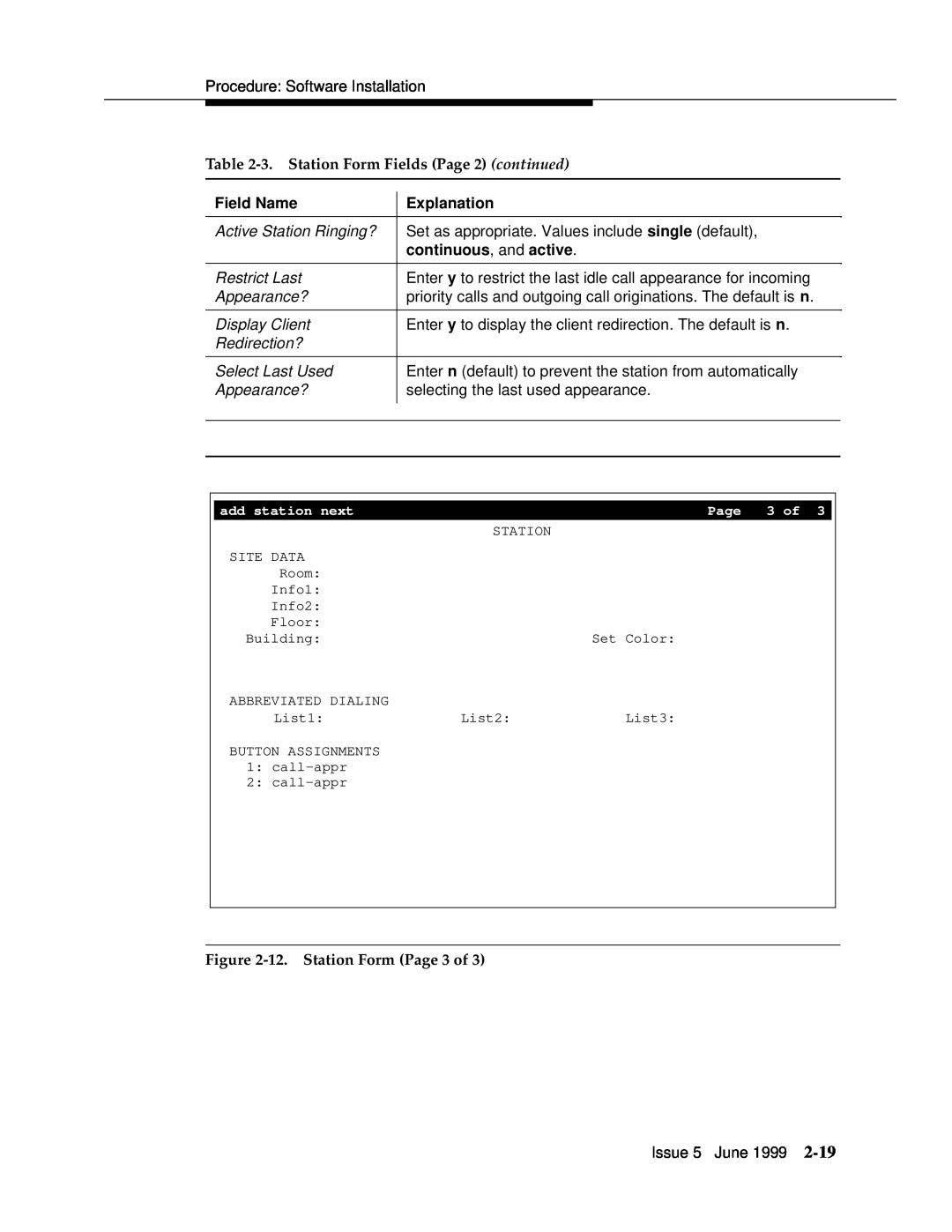 Lucent Technologies 555-232-102 manual 3. Station Form Fields Page 2 continued, continuous, and active, 12. Station Form 