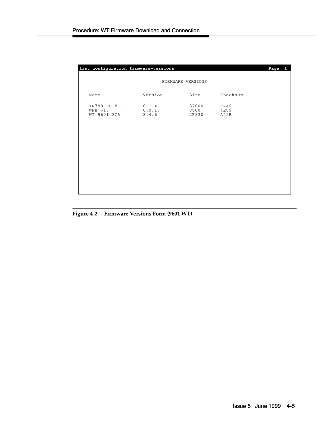 Lucent Technologies 555-232-102 manual 2. Firmware Versions Form 9601 WT, Page 